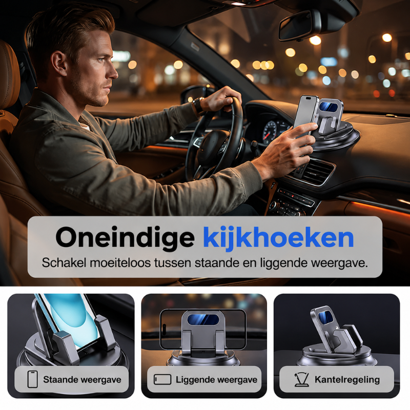 🔥360° Telefoonhouder voor in de Auto 🏆 – Rotsvaste Zuignap, Geschikt voor Alle Smartphones 🔄
