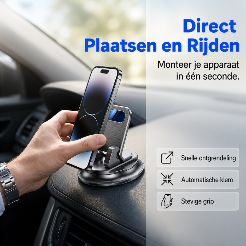 🔥360° Telefoonhouder voor in de Auto 🏆 – Rotsvaste Zuignap, Geschikt voor Alle Smartphones 🔄